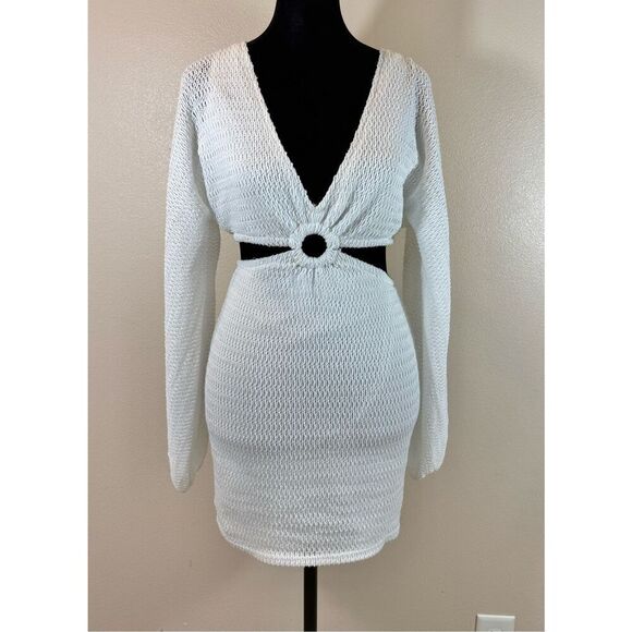 NWOT 12th Tribe White Knitted Free Bird Side Cutout Mini Resort Dress Women's S - Picture 3 of 12